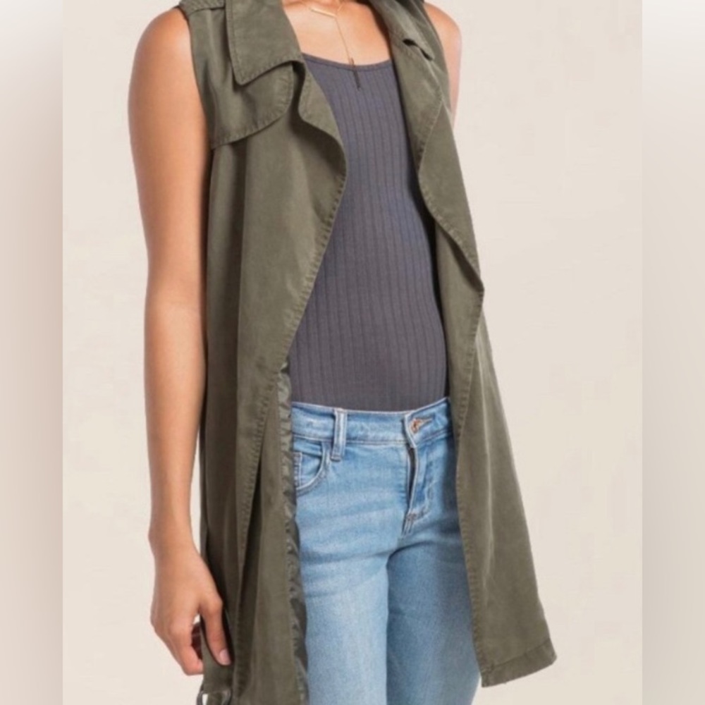 Francescas Miami Olive Green Draped Front Vest nwt large